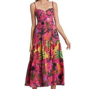 NWT Farm Rio Pop Leopards Printed Midi-Dress